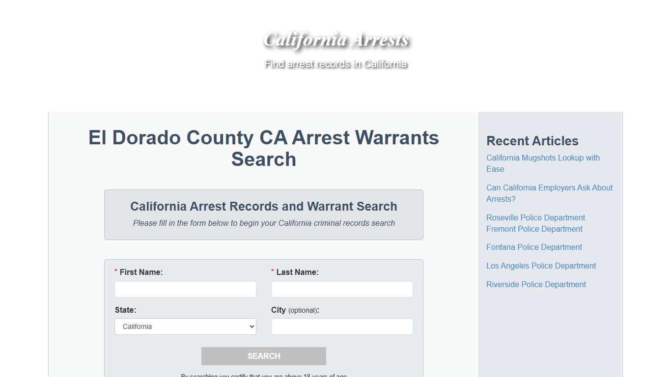 El Dorado County CA Arrest Warrants Search - California Arrests