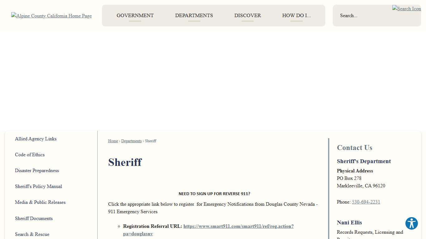Sheriff | Alpine County, CA - Official Website