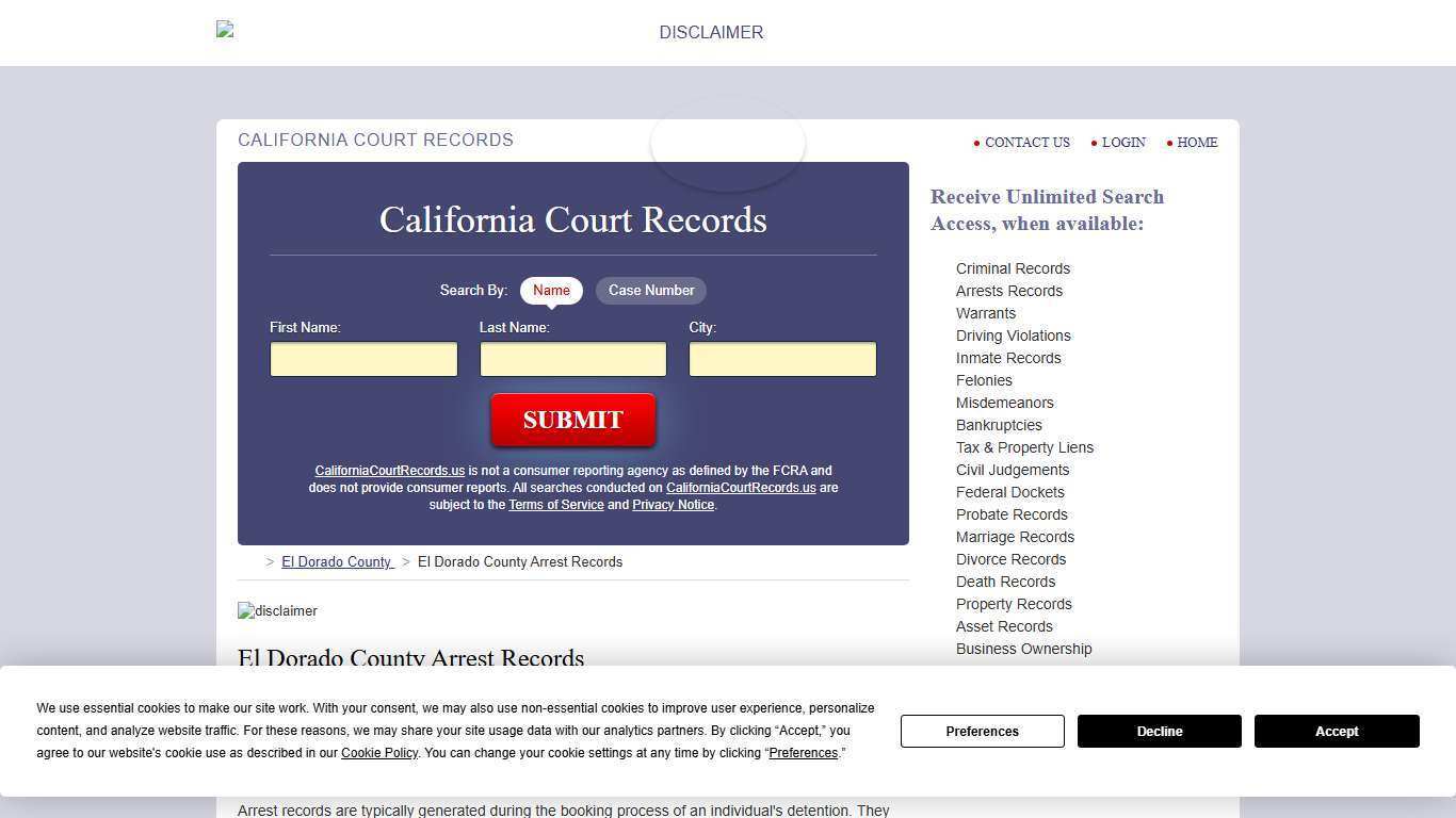 El Dorado County Arrest Records | CaliforniaCourtRecords.us