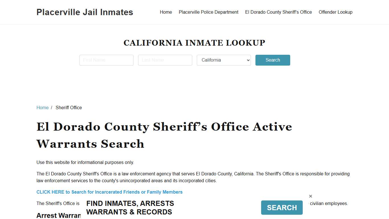 El Dorado County Sheriff Office, CA Warrant Lookup