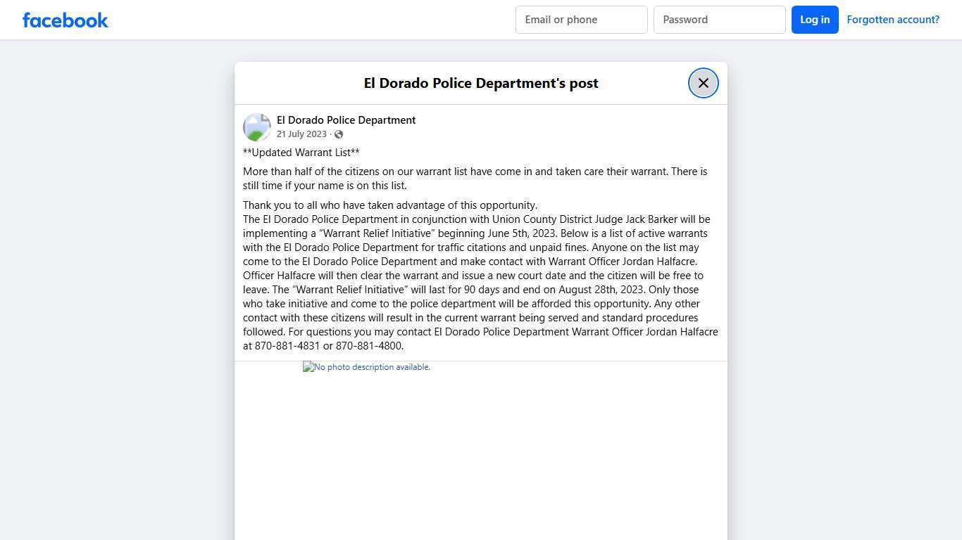 **Updated Warrant List**... - El Dorado Police Department | Facebook